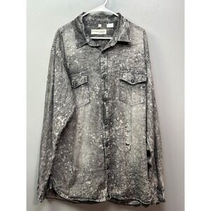 Evolution In Design Shirt Mens 3XL Gray Acid Wash Distressed Long Sleeve Button